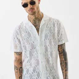 Snitch Boxy Self Design Semi Sheer Knitted Cotton Shirt-picture-43