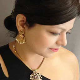 GRIIHAM Gold Plated CZ Stone Studded & Beaded Jewellery Set image 3