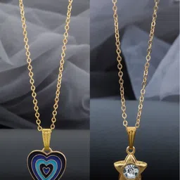 Birado Jewellery Set Of 2 Stainless Steel Gold-Plated Heart Shaped Pendants With Chains-picture-38