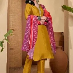 Sangria Women Ethnic Motifs Beads & Stones Kurta Set With Trousers & Dupatta image 4