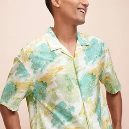LOCOMOTIVE Men Cuban Collar Abstract Printed Oversized Casual Shirt image 1