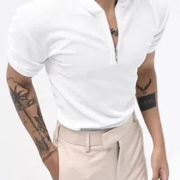 jump cuts Men Solid Henley Neck Polyester White T-Shirt image 3