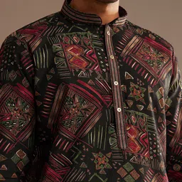 KALKI Fashion Men Printed Regular Linen Kurta with Pyjamas image 2