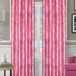 Aura Pink & White 2 Pieces Floral Printed Room Darkening Long Door Curtains-picture-35