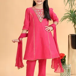 MASTARANG Girls Embroidered Pure Cotton Kurti & Palazzos With Dupatta image 4