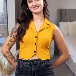 Popwings Self Design Notched Lapel Collar Sleeveless Corduroy Weave Waistcoat image 1