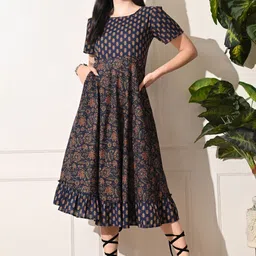 DECKEDUP Print Ruffled Fit & Flare Midi Dress-picture-22