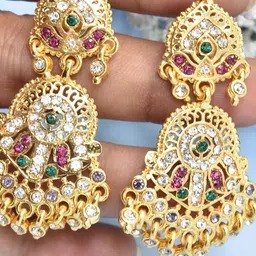 MEIRA JEWELLERY Artificial Stones Studded & Beaded Contemporary Drop Earrings image 2