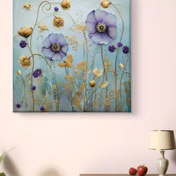 Myntra Elegant Homes Gold-Toned & Blue Floral Canvas Wall Art-image-81