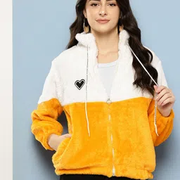 Aarika Colourblocked Mock Collar Bomber Jacket with Faux Fur Detail-picture-26