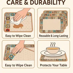 YELONA 2Pcs Brown & Blue Patterned Waterproof Heat-Resistant Anti-Slip Table Placemats image 3