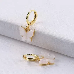 DressBerry Stainless Steel Gold-Plated Artificial Beads Beaded Butterfly Shaped Earrings-picture-50