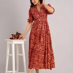 PRESHA Floral Printed Cotton Block Print Anarkali Kurta image 5