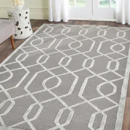 saraswati global Grey Geometric Wool And Viscose 4X6 Hand-Tufted Carpet image 1