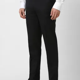 peter england Men Regular Fit Black Cotton Blend Trousers image 2