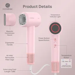 HOMEBASIC Luxe Pro Lightweight Design with Cold/Warm/Hot Settings for Quick Styling Hair Dryer image 2