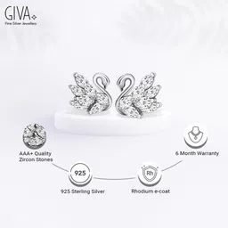 giva Manali's Shining Swan Cubic Zirconia Sterling Silver Stud Earring-picture-27