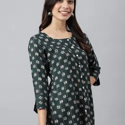 MEESAN Olive Green & White Viscose Rayon Printed Tunic image 4