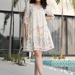 zummer Women Empire Waist Beige Above Knee/Mid Thigh Length Dress-picture-20