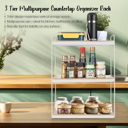 dawnrays Containers Kitchen Rack 3-Tier Standing Rack, Kitchen/Bathroom Countertop Storage Shelf Organizer Steel image 3