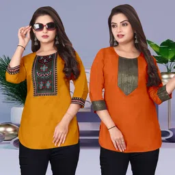 fsr Pack of 2 Women Solid Cotton Rayon A-line Kurta-picture-45