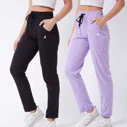 modeve Pack of 2 Women Solid Purple, Black Track Pants-picture-14
