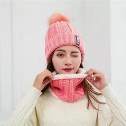 reffer women's winter woolen caps neck warmer and touchscreen gloves set Woven Beanie image 3