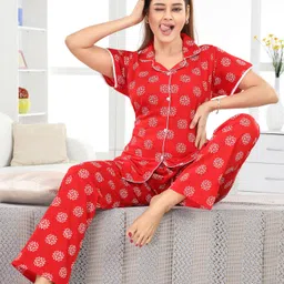 glam world Women Shirt & Pyjama set Red Printed-picture-13