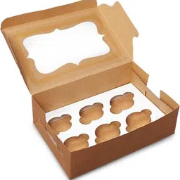 khaana packaging Cake Box Craft Paper Kraft Bakery Boxes With Windows & Inserts To Fit 6 Cupcakes Muffins Or Pastries Packaging Box image 4