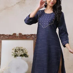 AUZAAI COLLECTION Selection Of 2 Ethnic Motifs Thread Work Pure Cotton Straight Kurtas image 3