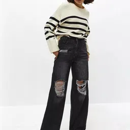 Aadvi Fashion Women Smart Relaxed Fit High-Rise Highly Distressed Light Fade Jeans-picture-34
