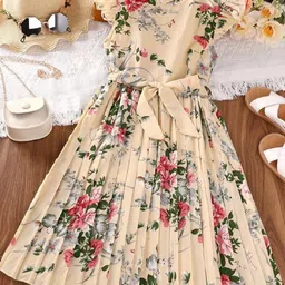 Kidotsav Girls Floral Print Tie Ups Detail Fit & Flare Midi Dress-image-53