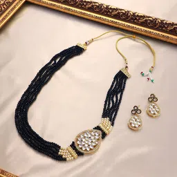 SOHI Gold Plated Stones Studded & Beaded Jewellery Set-picture-30