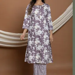 VEDANA Women Floral Printed Regular Kantha Work Pure Cotton Kurta with Trousers-image-37