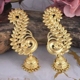 JFL - JEWELLERY FOR LESS Women Copper Leaf Motif Gold Plated Earrings-picture-36