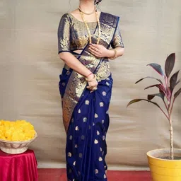 THE AQUARIUS Paisley Zari Silk Blend Handloom Saree-picture-27