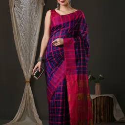 Saree mall woven design Checked Zari Taant Sarees image 4