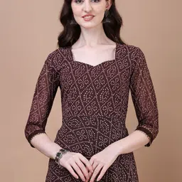 PMD Fashion Bandhani Printed Sweetheart Neck Kurta With Dupatta image 5