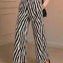 DTR FASHION Women Striped Printed Classic Wide Leg High-Rise Parallel Trousers-picture-12