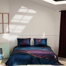 Stoa Paris Louvre Navy Blue & Purple 300 TC King Bedsheet with 2 Pillow Covers-image-8