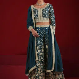 Libas Art Embroidered Crop Top With Palazzos & Dupatta-image-30