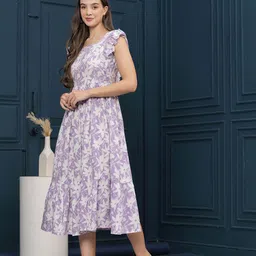GLAMALUE Floral Print Flutter Sleeve Crepe Fit and Flare Midi Dress image 3
