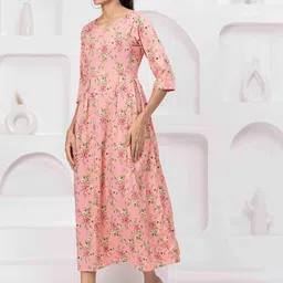 KEIYONA Floral Printed Round Neck Fit & Flare Maxi Dress image 4