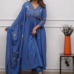 Anni Designer Women Floral Embroidered Regular Kurta with Trousers & Dupatta-picture-13