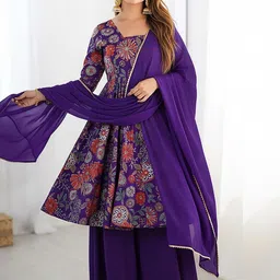 Moda Rapido Women Floral Printed Tiered Kurta with Palazzos & With Dupatta image 2