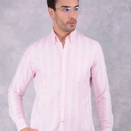 Crimsoune Club Men Smart Button-Down Collar Vertical Striped Cotton Slim Fit Casual Shirt-picture-20