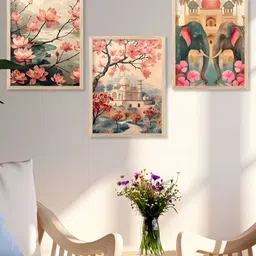 Kotart Brown & Pink 3 Pieces Wooden Floral Painting Wall Arts-picture-34