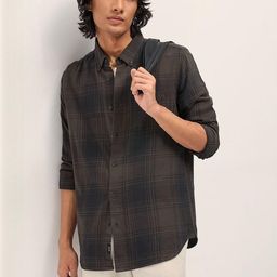 THE BEAR HOUSE Slim Fit Tartan Checks Checked Button-Down Collar Pure Cotton Casual Shirt-picture-42