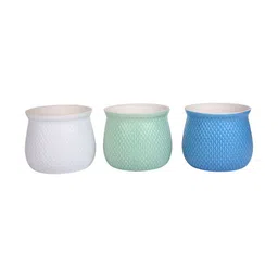 TAYHAA Blue & White 3 Pieces Textured Serenity Ceramic Flower Planters image 4