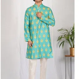 JANOI Ethnic Motifs Printed Mandarin Collar Straight Kurta With Pyjamas image 4